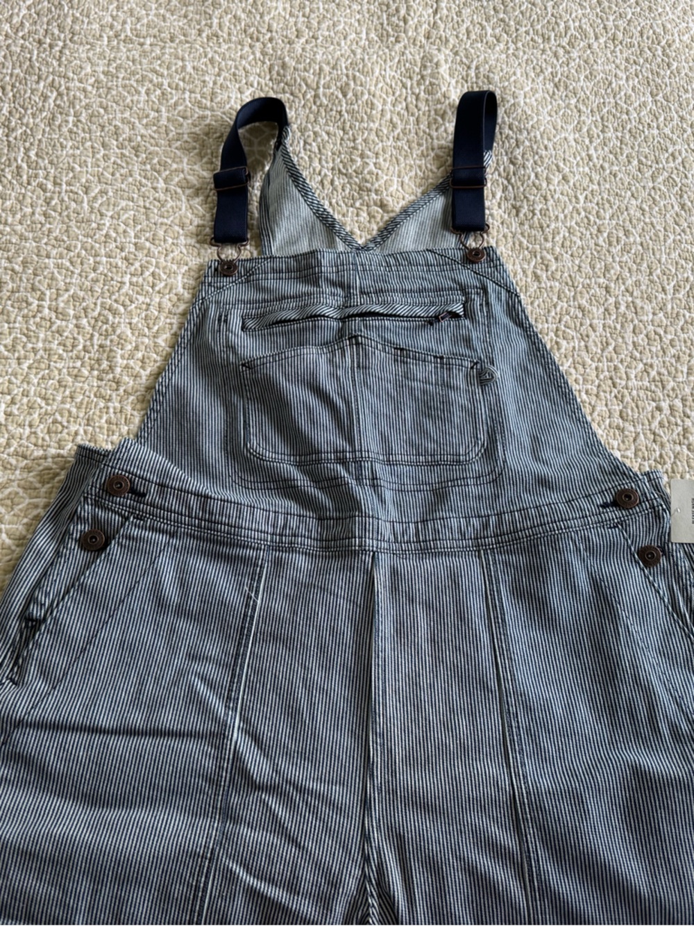 Duluth Trading Co. Navy Lined Blue & White Striped Overalls